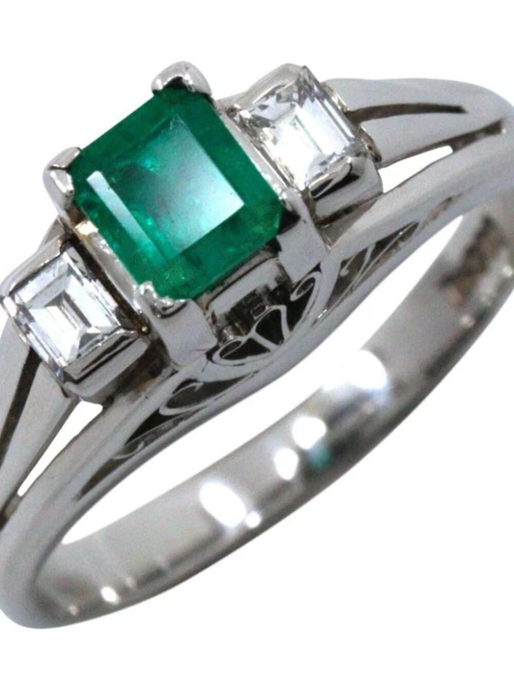 Ring Pt900Platinum/Emerald/diamond #3.7(US Size) 3.8g Women